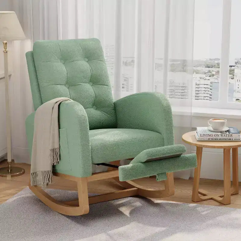 Upholstered Nursery Rocking Chair, Comfortable Cushioned Rocking Chair, with High Back & Side Pocket for Living Room Bedroom, Easy to Clean
