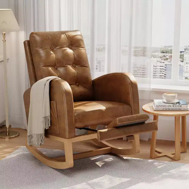 Upholstered Nursery Rocking Chair, Comfortable Cushioned Rocking Chair, with High Back & Side Pocket for Living Room Bedroom, Easy to Clean