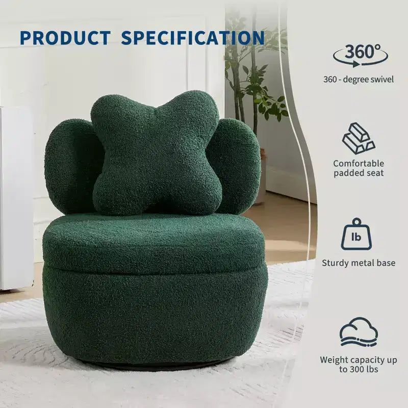 Modern 360 Swivel Lounge Armchair with Storage, Ergonomic Bucket Seat, 300 LBS Support, Easy Assembly, for Living Room, Bedroom, Office
