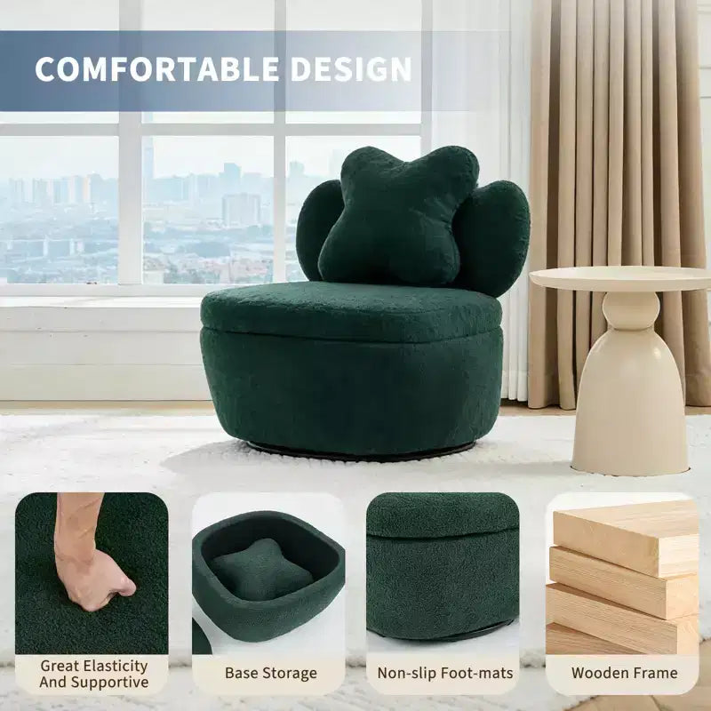 Modern 360 Swivel Lounge Armchair with Storage, Ergonomic Bucket Seat, 300 LBS Support, Easy Assembly, for Living Room, Bedroom, Office