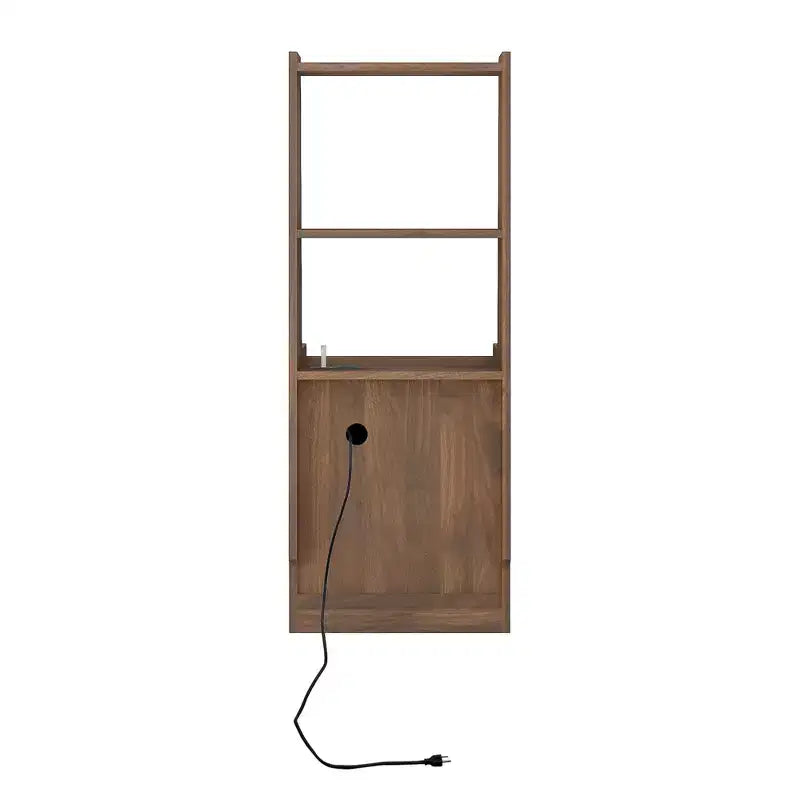 Modern Nightstand with Charging Station LED/Night Light Door Cabinet Lockable (Wood)