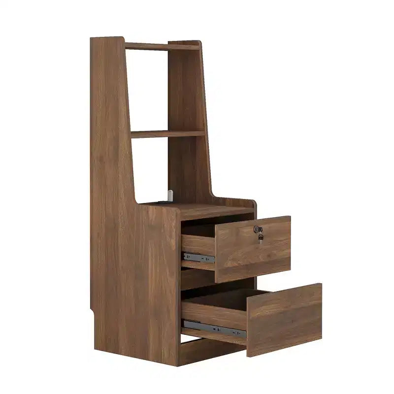 Modern Nightstand with Charging Station LED/Night Light Door Cabinet Lockable (Wood)
