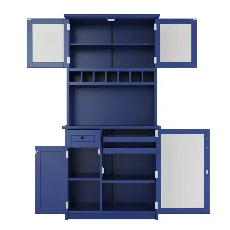 Zeus & Ruta 74.8 Farmhouse Freestanding Kitchen Pantry Cabinet with Wine Rack & Adjustable Shelves for Dining Room