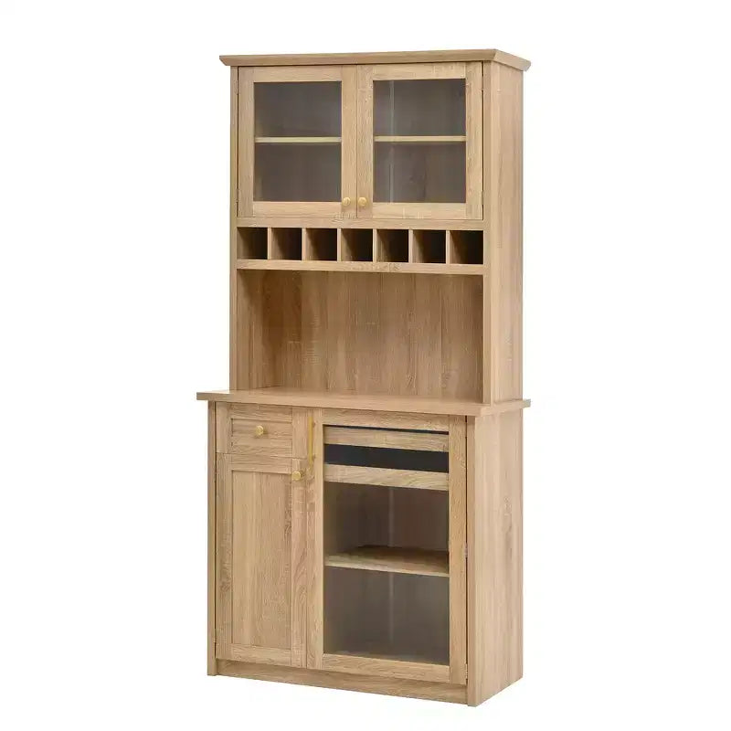 Zeus & Ruta 74.8 Farmhouse Freestanding Kitchen Pantry Cabinet with Wine Rack & Adjustable Shelves for Dining Room