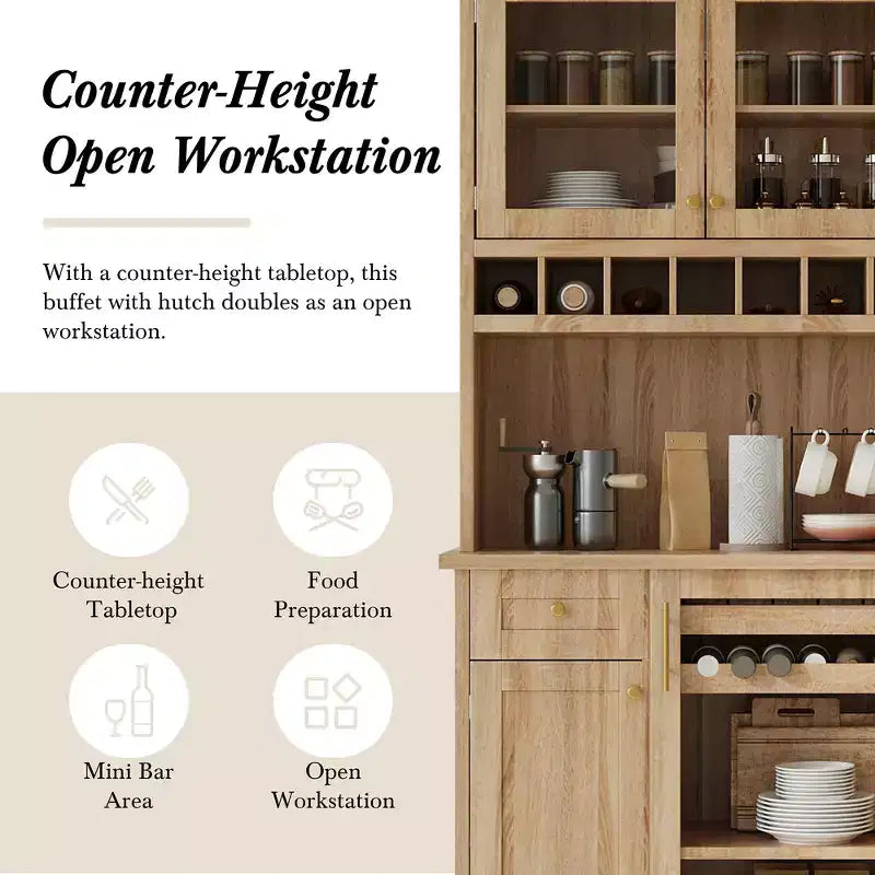 Zeus & Ruta 74.8 Farmhouse Freestanding Kitchen Pantry Cabinet with Wine Rack & Adjustable Shelves for Dining Room