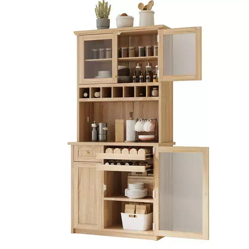 Zeus & Ruta 74.8 Farmhouse Freestanding Kitchen Pantry Cabinet with Wine Rack & Adjustable Shelves for Dining Room