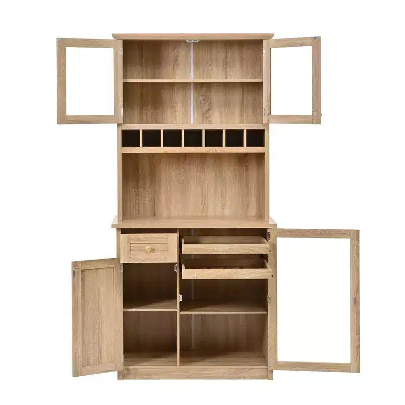 Zeus & Ruta 74.8 Farmhouse Freestanding Kitchen Pantry Cabinet with Wine Rack & Adjustable Shelves for Dining Room