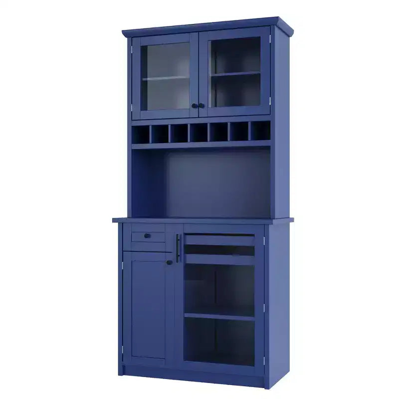 Zeus & Ruta 74.8 Farmhouse Freestanding Kitchen Pantry Cabinet with Wine Rack & Adjustable Shelves for Dining Room