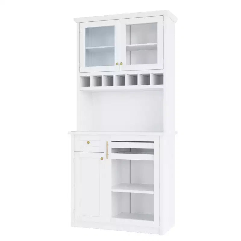 Zeus & Ruta 74.8 Farmhouse Freestanding Kitchen Pantry Cabinet with Wine Rack & Adjustable Shelves for Dining Room