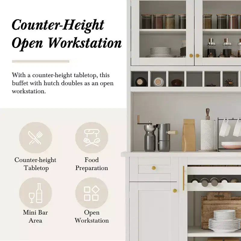 Zeus & Ruta 74.8 Farmhouse Freestanding Kitchen Pantry Cabinet with Wine Rack & Adjustable Shelves for Dining Room