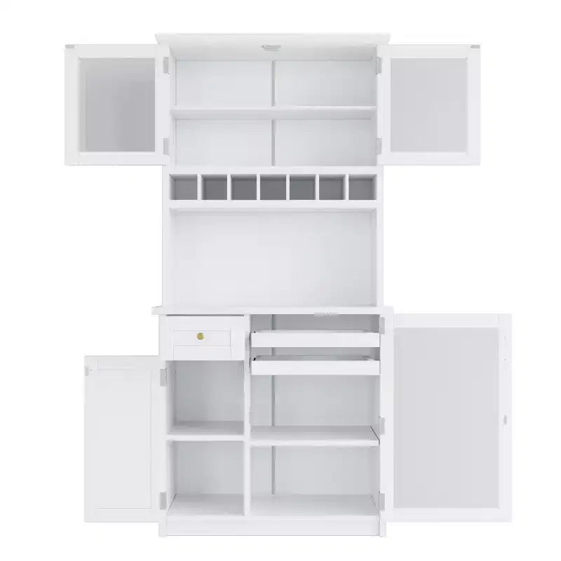 Zeus & Ruta 74.8 Farmhouse Freestanding Kitchen Pantry Cabinet with Wine Rack & Adjustable Shelves for Dining Room