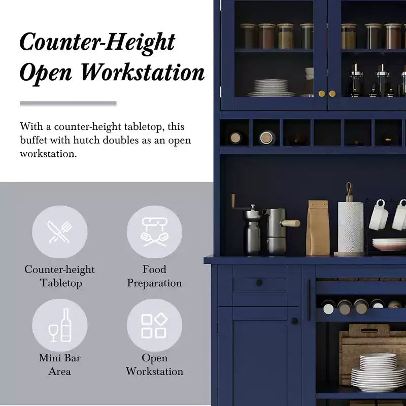 Zeus & Ruta 74.8 Farmhouse Freestanding Kitchen Pantry Cabinet with Wine Rack & Adjustable Shelves for Dining Room