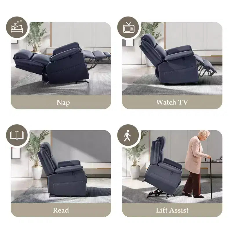 KERDOM PU Leather Electric Recliner, Living Room Style, with Side Pockets and Height Adjustment