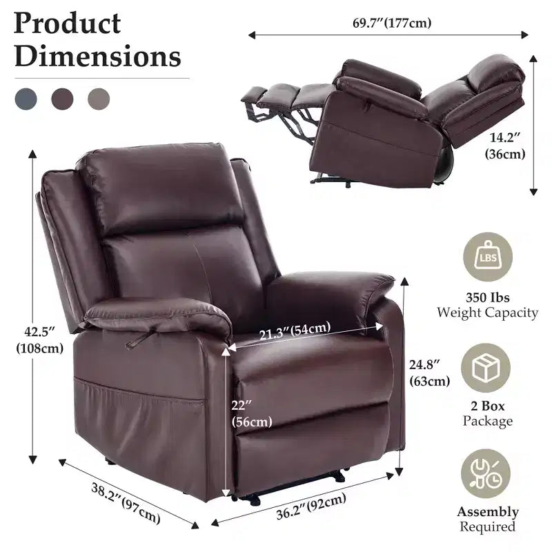 KERDOM PU Leather Electric Recliner, Living Room Style, with Side Pockets and Height Adjustment