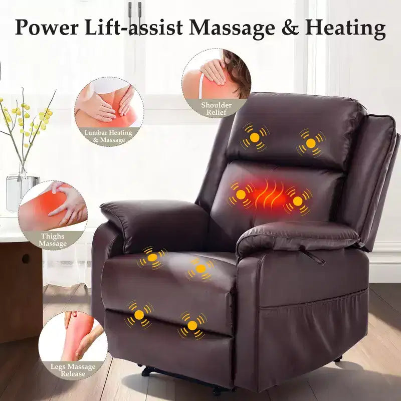 KERDOM PU Leather Electric Recliner, Living Room Style, with Side Pockets and Height Adjustment