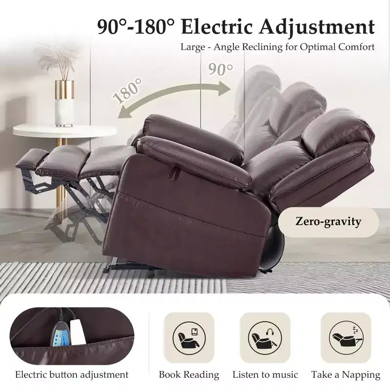 KERDOM PU Leather Electric Recliner, Living Room Style, with Side Pockets and Height Adjustment