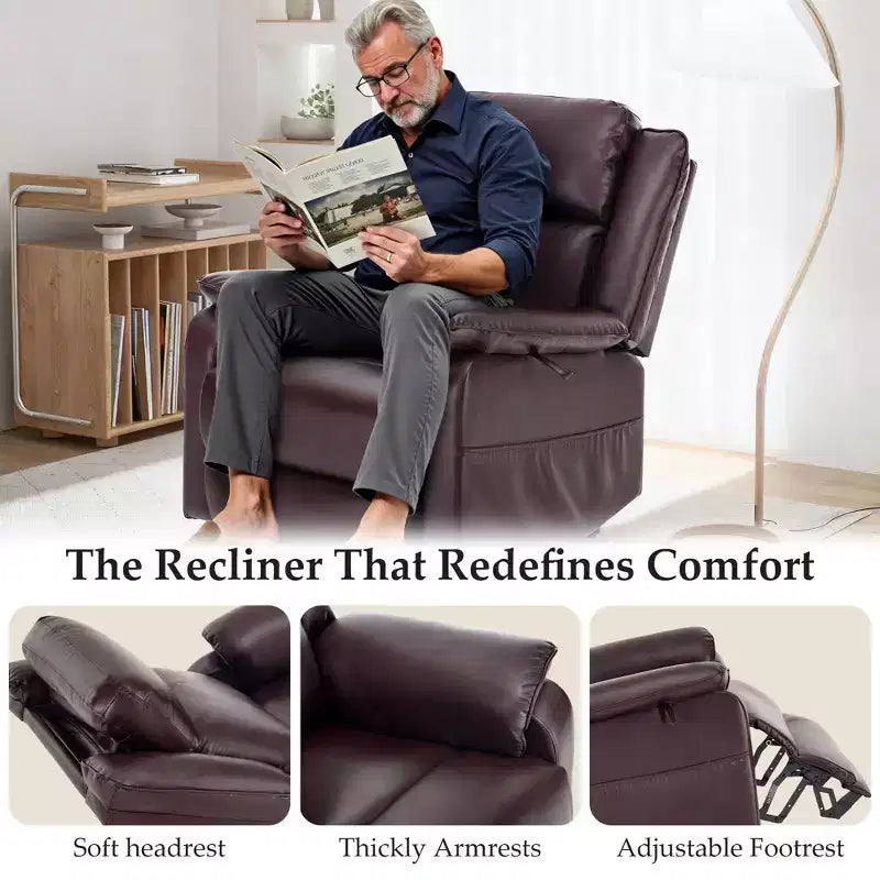 KERDOM PU Leather Electric Recliner, Living Room Style, with Side Pockets and Height Adjustment