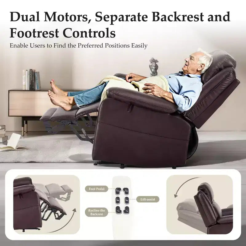 KERDOM PU Leather Electric Recliner, Living Room Style, with Side Pockets and Height Adjustment