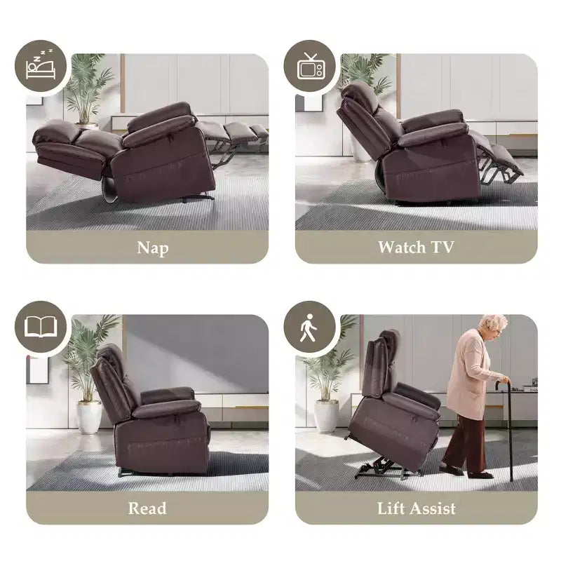 KERDOM PU Leather Electric Recliner, Living Room Style, with Side Pockets and Height Adjustment