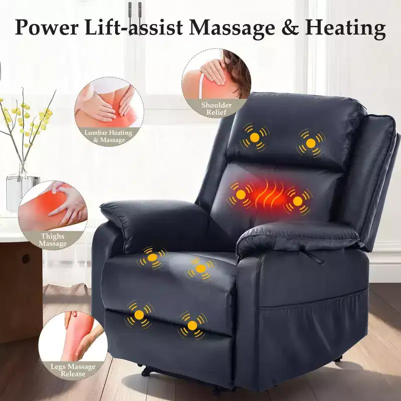 KERDOM PU Leather Electric Recliner, Living Room Style, with Side Pockets and Height Adjustment