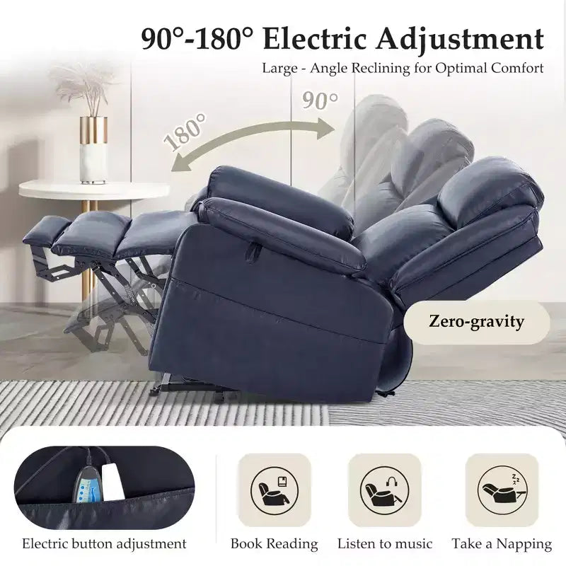 KERDOM PU Leather Electric Recliner, Living Room Style, with Side Pockets and Height Adjustment