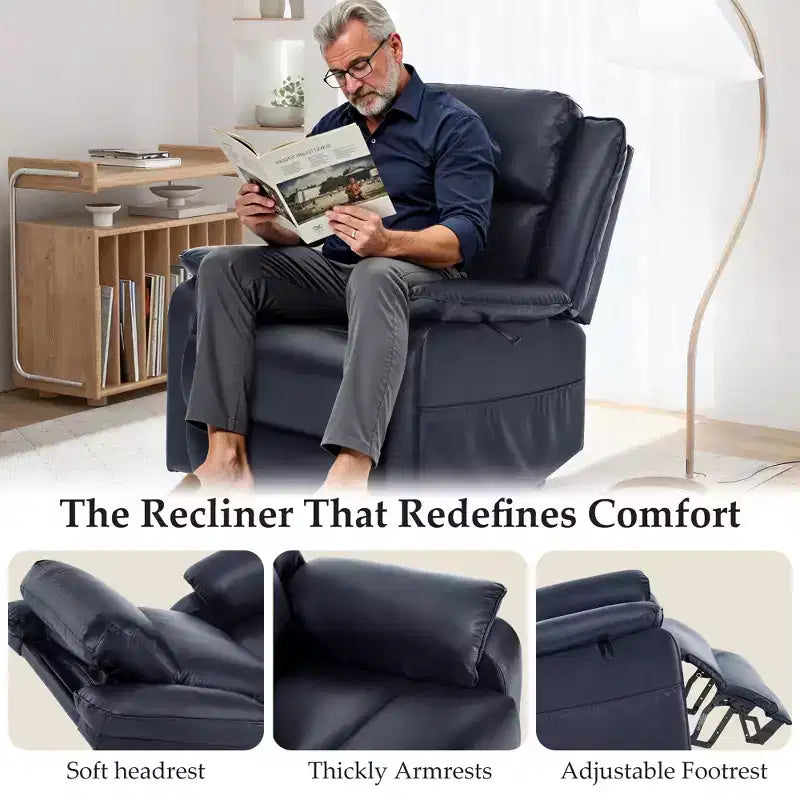 KERDOM PU Leather Electric Recliner, Living Room Style, with Side Pockets and Height Adjustment
