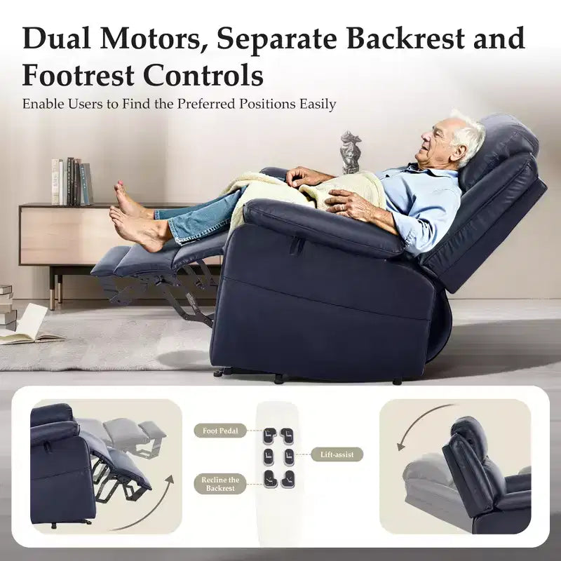 KERDOM PU Leather Electric Recliner, Living Room Style, with Side Pockets and Height Adjustment