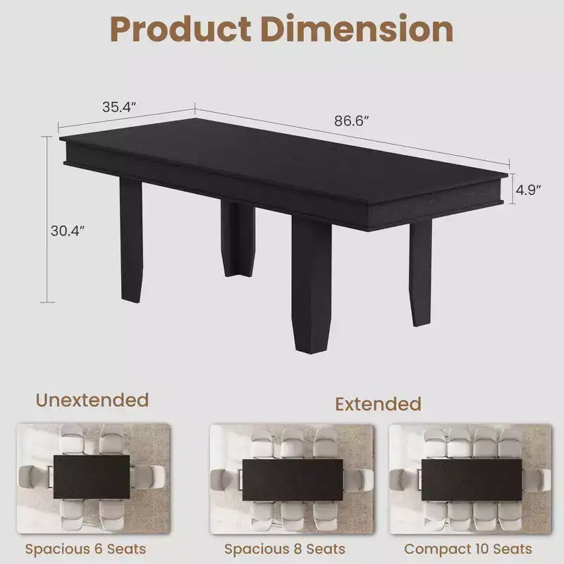 Extendable Farmhouse Dining Table for 6-10 Large 63-86.6 Rectangular Oak Kitchen Table Modern Rustic Banquet Table Sturdy Wooden Frame