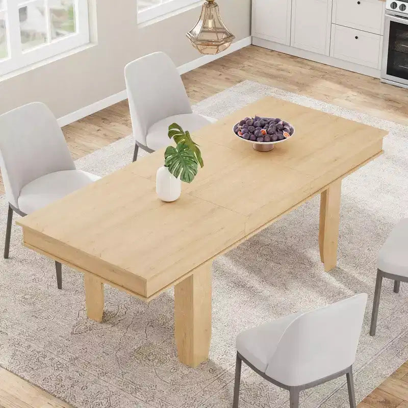 Extendable Farmhouse Dining Table for 6-10 Large 63-86.6 Rectangular Oak Kitchen Table Modern Rustic Banquet Table Sturdy Wooden Frame