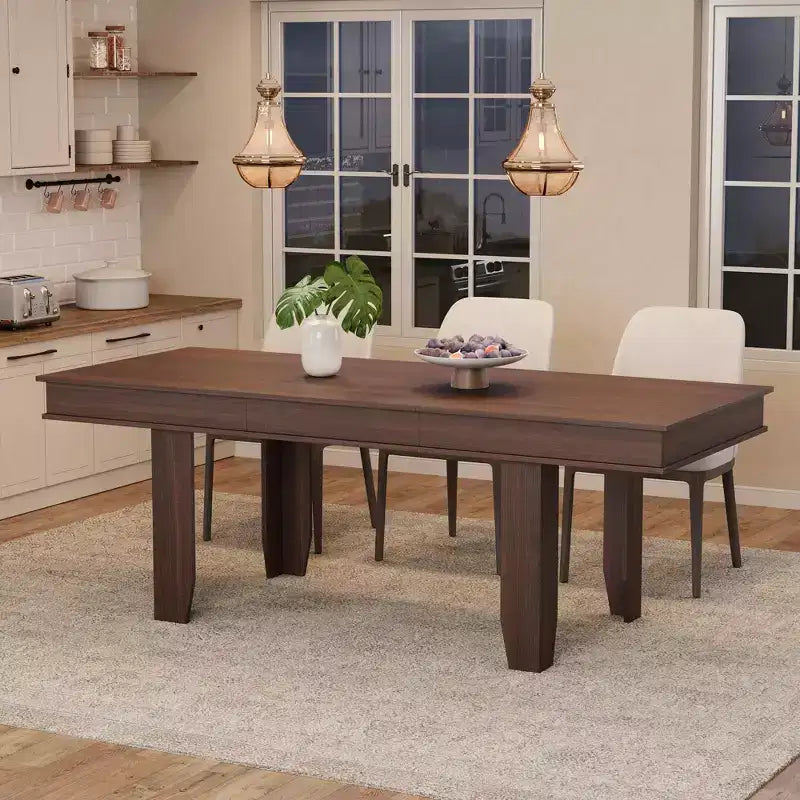 Extendable Farmhouse Dining Table for 6-10 Large 63-86.6 Rectangular Oak Kitchen Table Modern Rustic Banquet Table Sturdy Wooden Frame