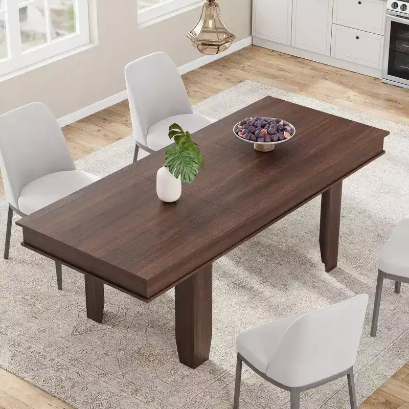 Extendable Farmhouse Dining Table for 6-10 Large 63-86.6 Rectangular Oak Kitchen Table Modern Rustic Banquet Table Sturdy Wooden Frame