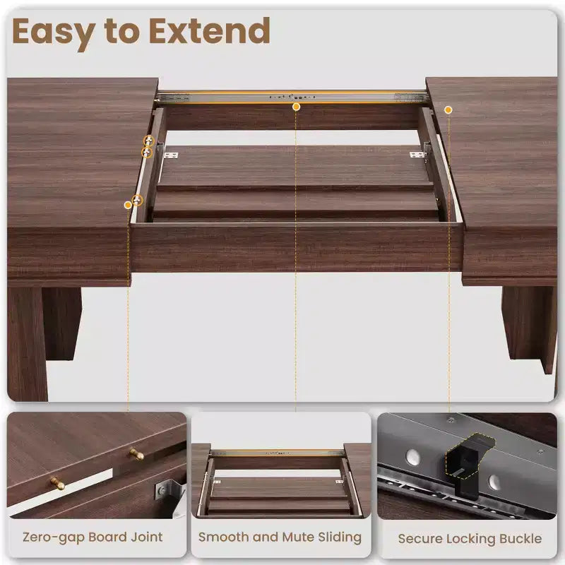 Extendable Farmhouse Dining Table for 6-10 Large 63-86.6 Rectangular Oak Kitchen Table Modern Rustic Banquet Table Sturdy Wooden Frame