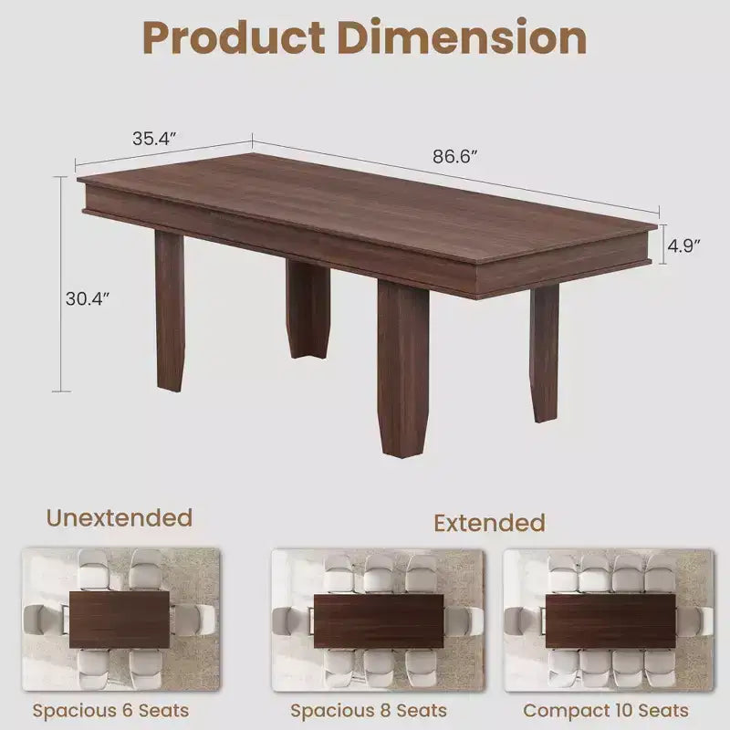 Extendable Farmhouse Dining Table for 6-10 Large 63-86.6 Rectangular Oak Kitchen Table Modern Rustic Banquet Table Sturdy Wooden Frame