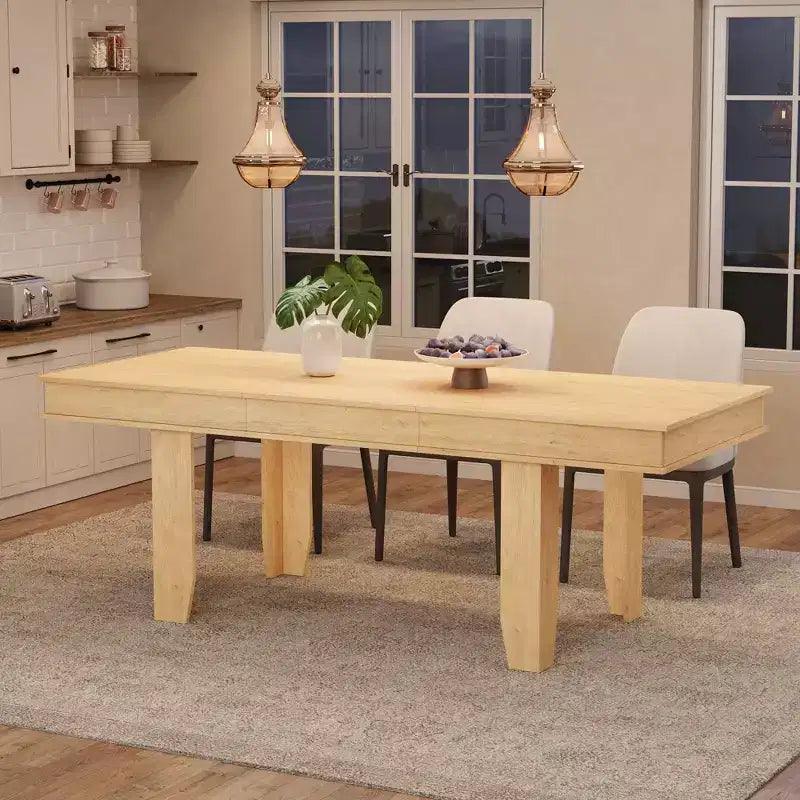 Extendable Farmhouse Dining Table for 6-10 Large 63-86.6 Rectangular Oak Kitchen Table Modern Rustic Banquet Table Sturdy Wooden Frame