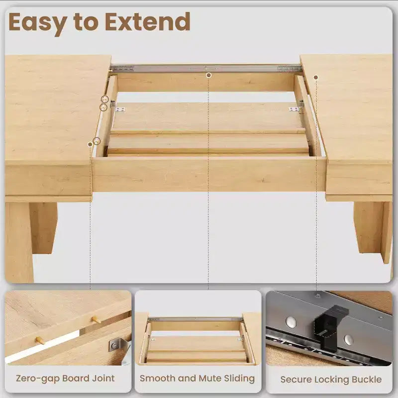 Extendable Farmhouse Dining Table for 6-10 Large 63-86.6 Rectangular Oak Kitchen Table Modern Rustic Banquet Table Sturdy Wooden Frame