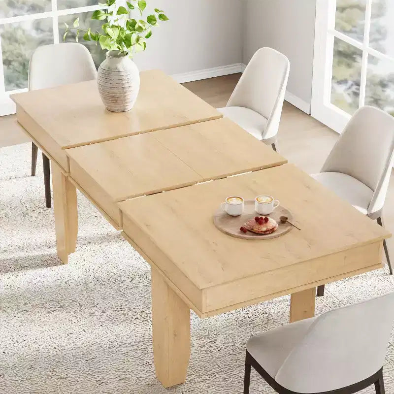 Extendable Farmhouse Dining Table for 6-10 Large 63-86.6 Rectangular Oak Kitchen Table Modern Rustic Banquet Table Sturdy Wooden Frame