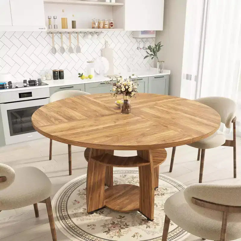 GustoWave 47 Round Dining Table with Storage Shelf, Circle Kitchen Table for 4-6