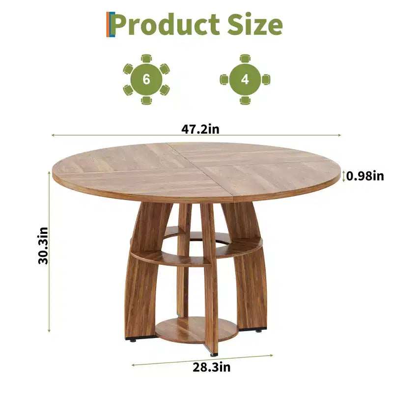 GustoWave 47 Round Dining Table with Storage Shelf, Circle Kitchen Table for 4-6