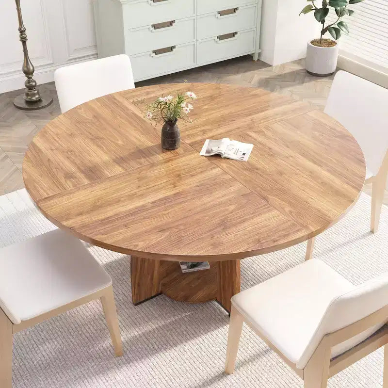 GustoWave 47 Round Dining Table with Storage Shelf, Circle Kitchen Table for 4-6