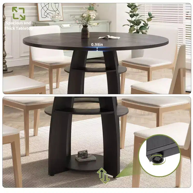 GustoWave 47 Round Dining Table with Storage Shelf, Circle Kitchen Table for 4-6