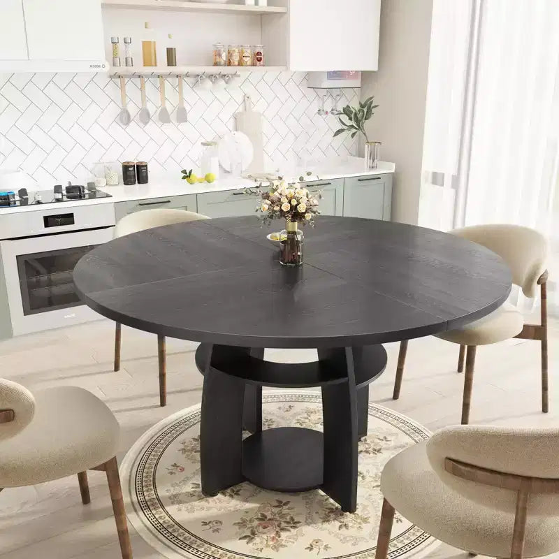 GustoWave 47 Round Dining Table with Storage Shelf, Circle Kitchen Table for 4-6