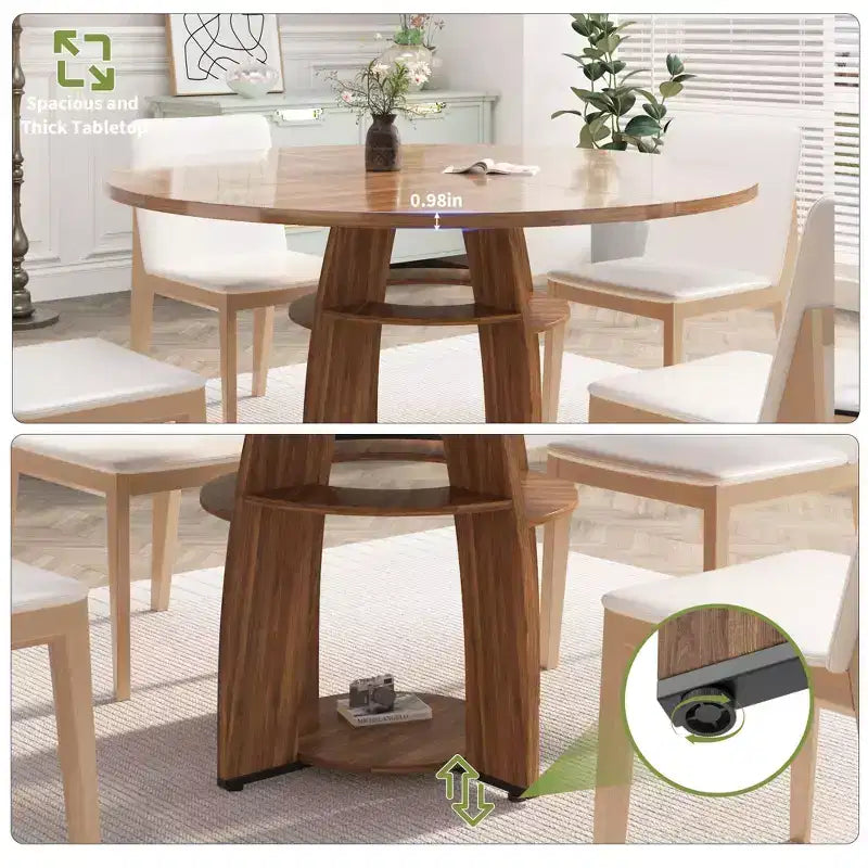 GustoWave 47 Round Dining Table with Storage Shelf, Circle Kitchen Table for 4-6