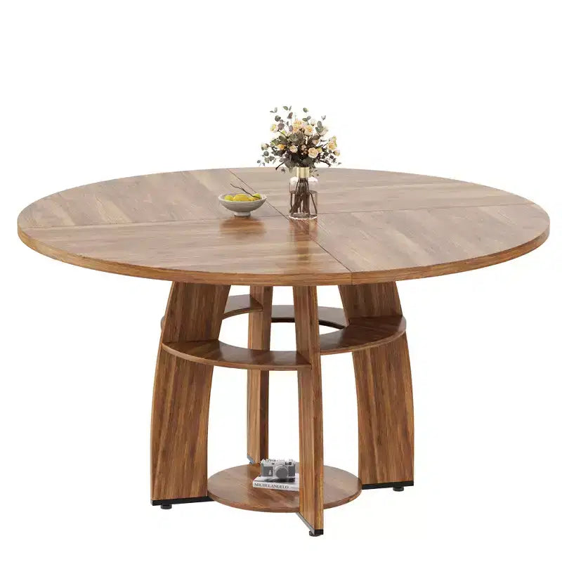 GustoWave 47 Round Dining Table with Storage Shelf, Circle Kitchen Table for 4-6