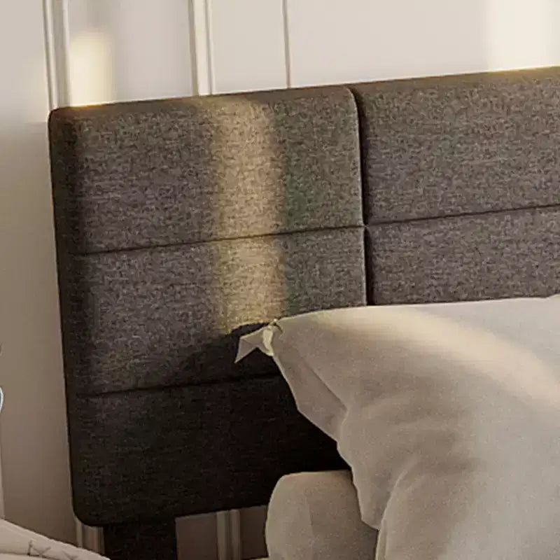 Twin Size Linen Upholstered Platform Bed Frame, Gray, Height Adjustable Headboard, Strong Wood Slats & Support Legs, Metal Frame, No Box Spring Need