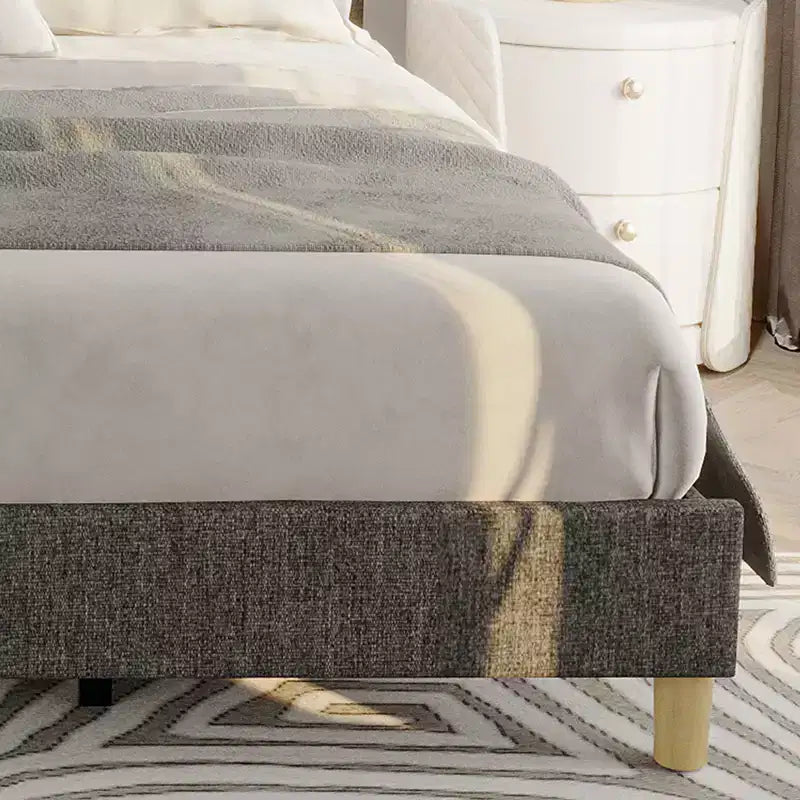 Twin Size Linen Upholstered Platform Bed Frame, Gray, Height Adjustable Headboard, Strong Wood Slats & Support Legs, Metal Frame, No Box Spring Need